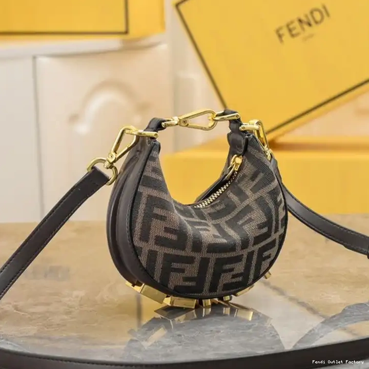 Vintage HOT Motif Fabric Hobo FF Brown In Bag Fendigraphy Nano Fendi 0604